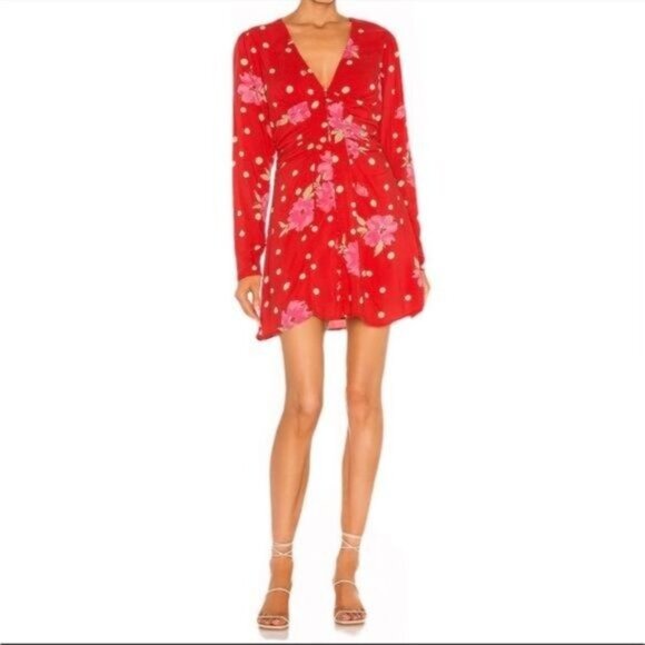 Free People Date Night Mini Dress Size Medium in Strawberry Combo Floral EUC - Picture 3 of 14